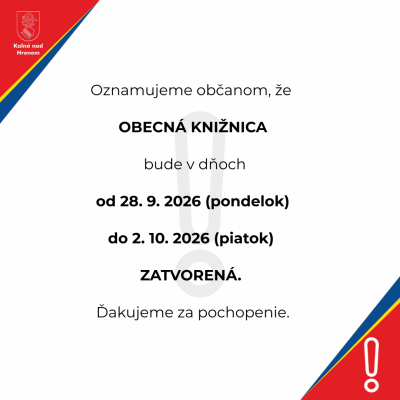 Obecná knižnica zatvorená 28. 9. – 2. 10. 2026